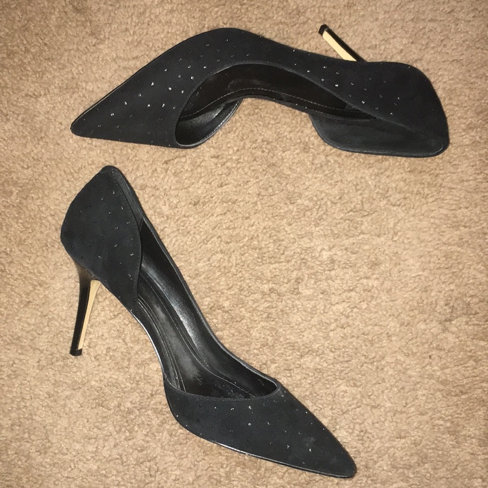 WHBM Black heels with gold glitter balls Size 8